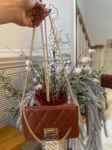 Brown Quilted Cross Body Purse