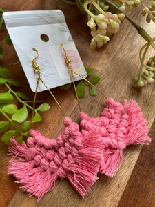 Pink Braided Tassel Earrings