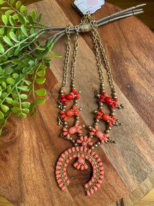 Coral Beaded Horn Necklace