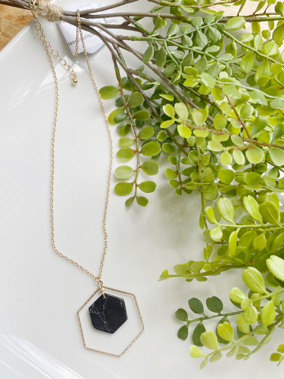 Black Hexagon Pendant Necklace